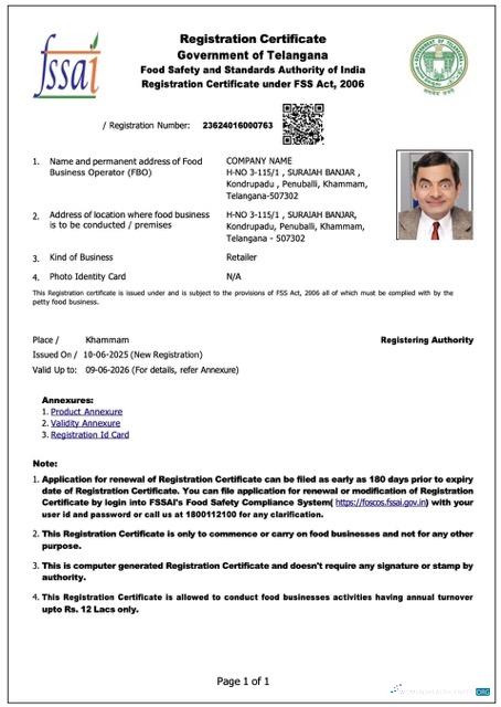 India Telangana company registration certificate Word and PDF template